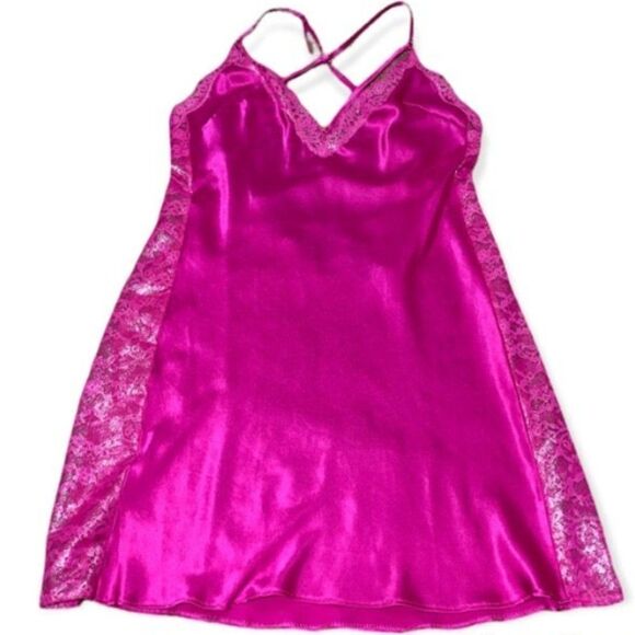 Victoria’s Secret Small Hot Pink Lingerie Slip Dress with foiled lace! Sexy! - Picture 5 of 5